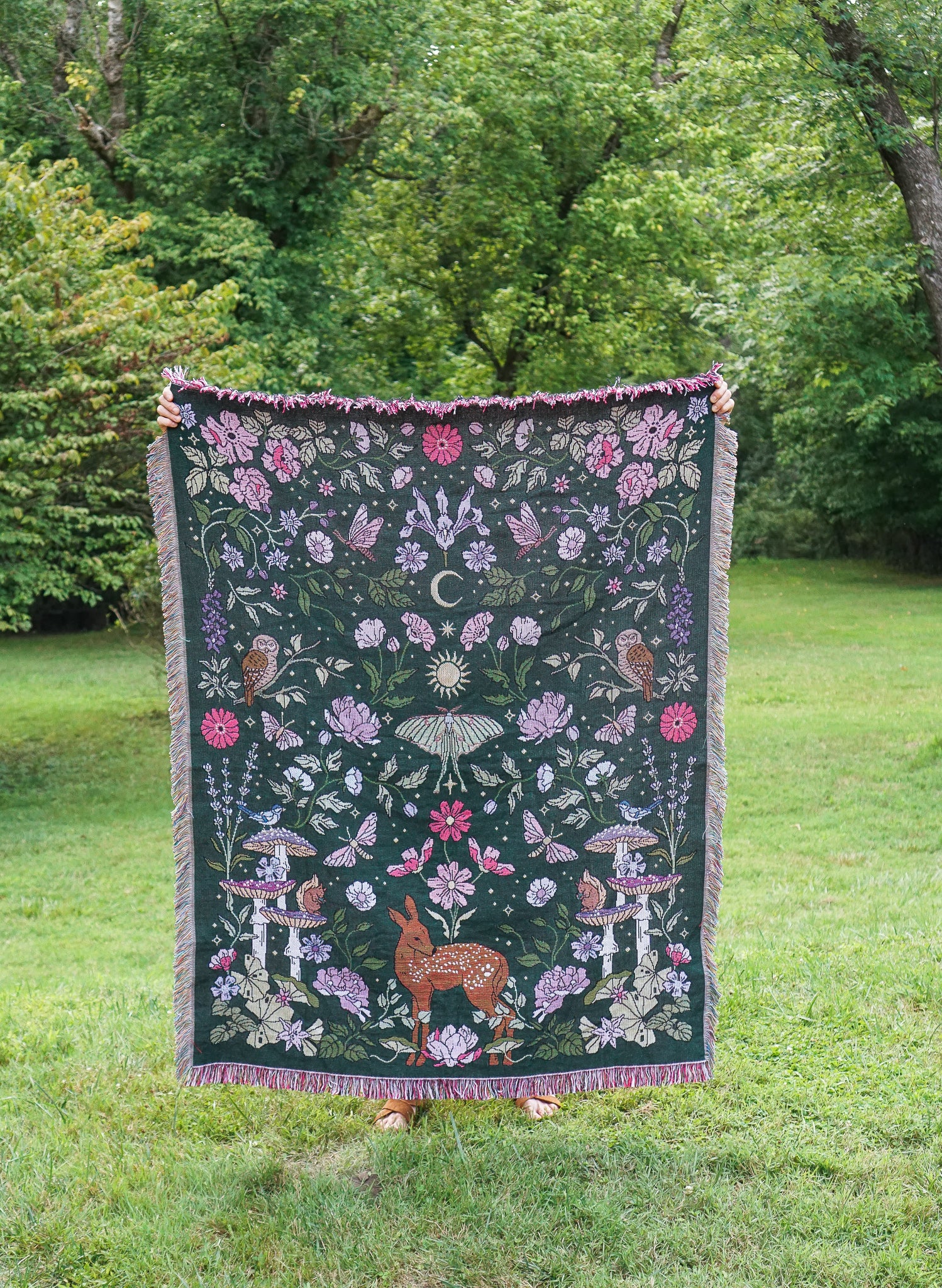 "Bambi in the Garden" - Woven Throw Blanket Tapestry