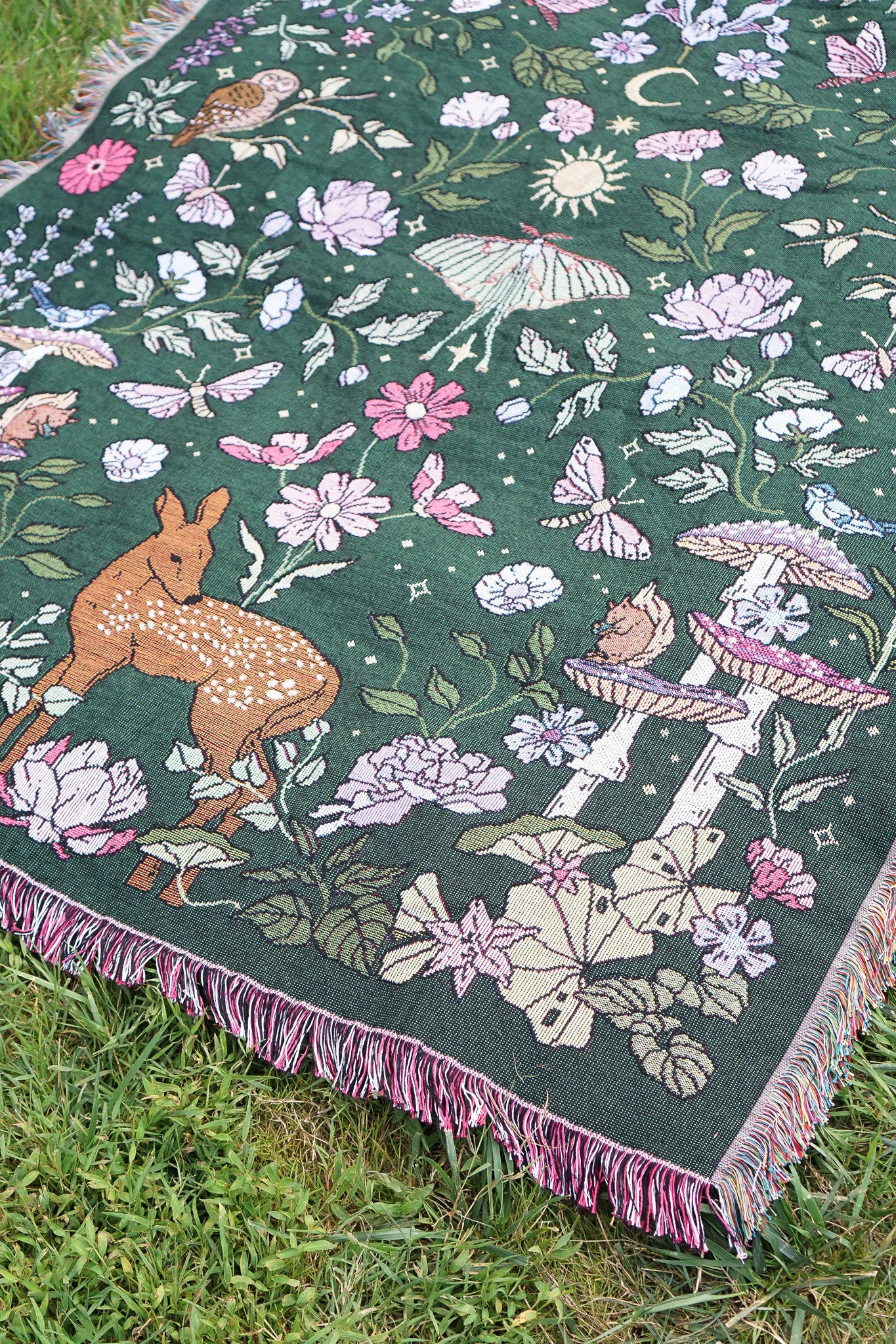 "Bambi in the Garden" - Woven Throw Blanket Tapestry