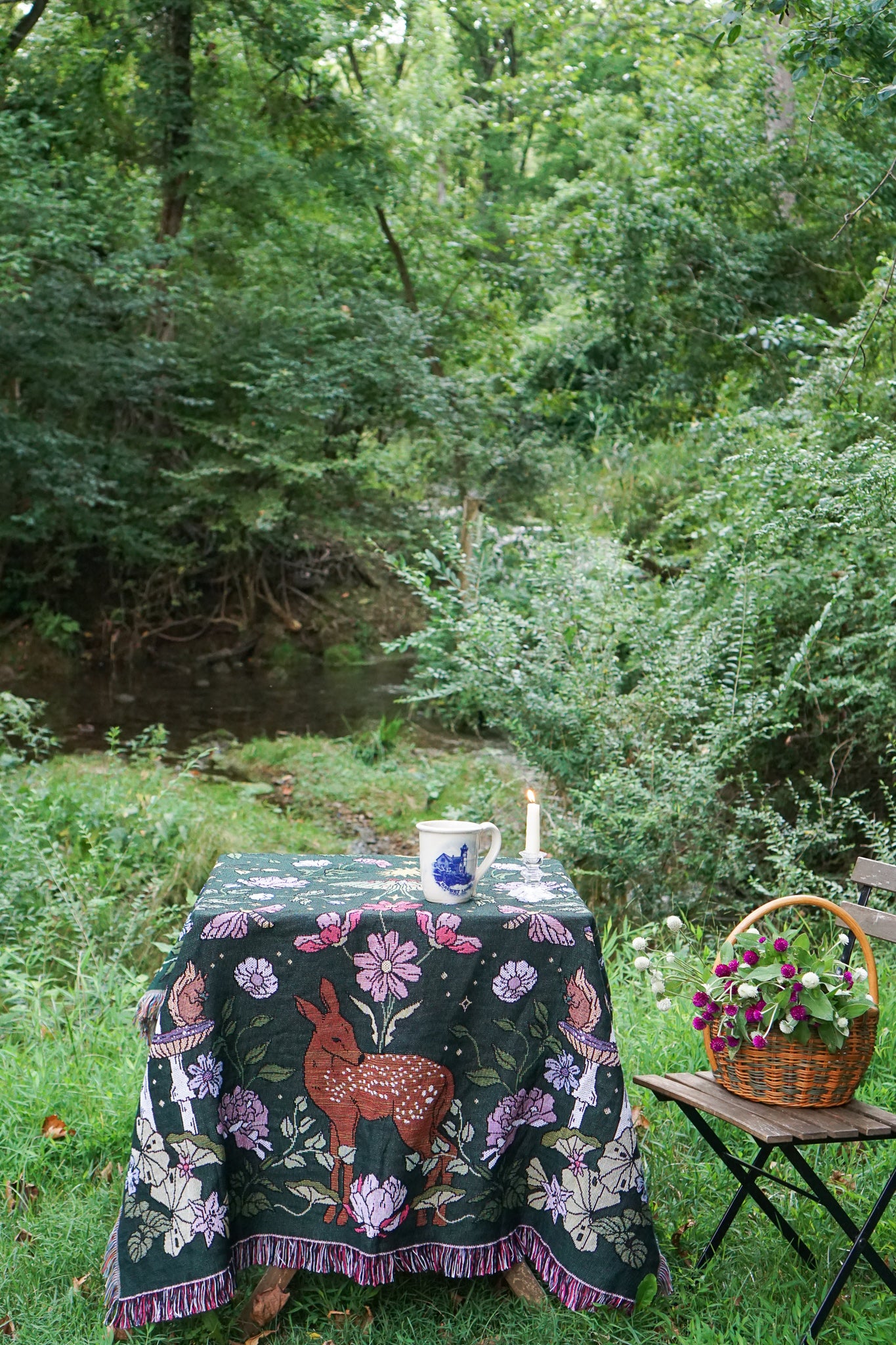 "Bambi in the Garden" - Woven Throw Blanket Tapestry