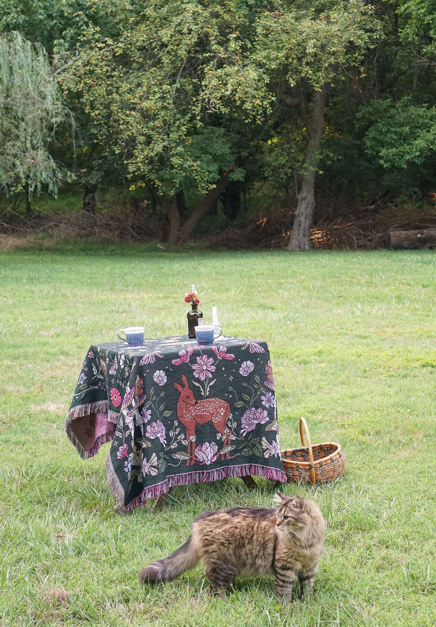 "Bambi in the Garden" - Woven Throw Blanket Tapestry