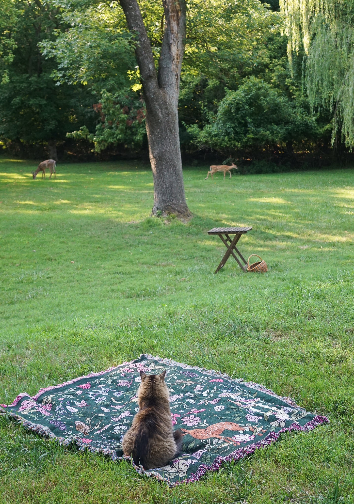 "Bambi in the Garden" - Woven Throw Blanket Tapestry